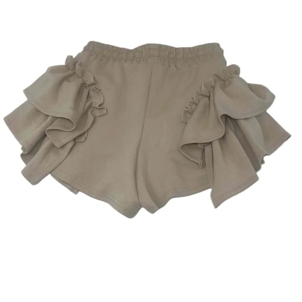 Privy Womens Size Medium Black Ruffle Trim Drawstring Waist Skort